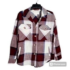ASHLEY By 26 International Women's Plaid Burgundy/White Long Sleeve Shirt Size S